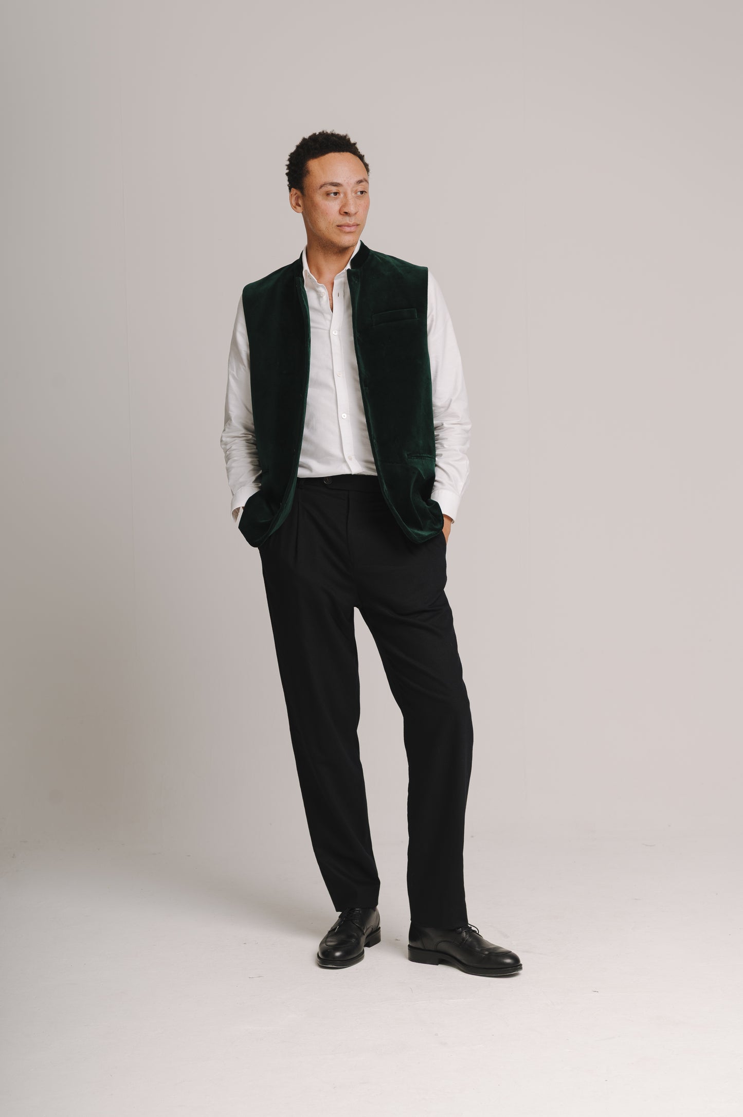 Forest Green Organic Velvet Nehru Waistcoat, Nehru Waistcoat - SIRPLUS