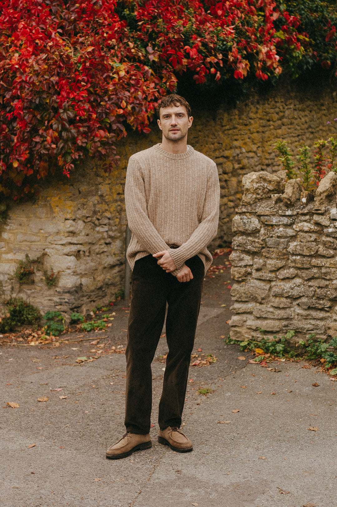 Camel Donegal Wool Cable Jumper, Crew Neck Jumper - SIRPLUS