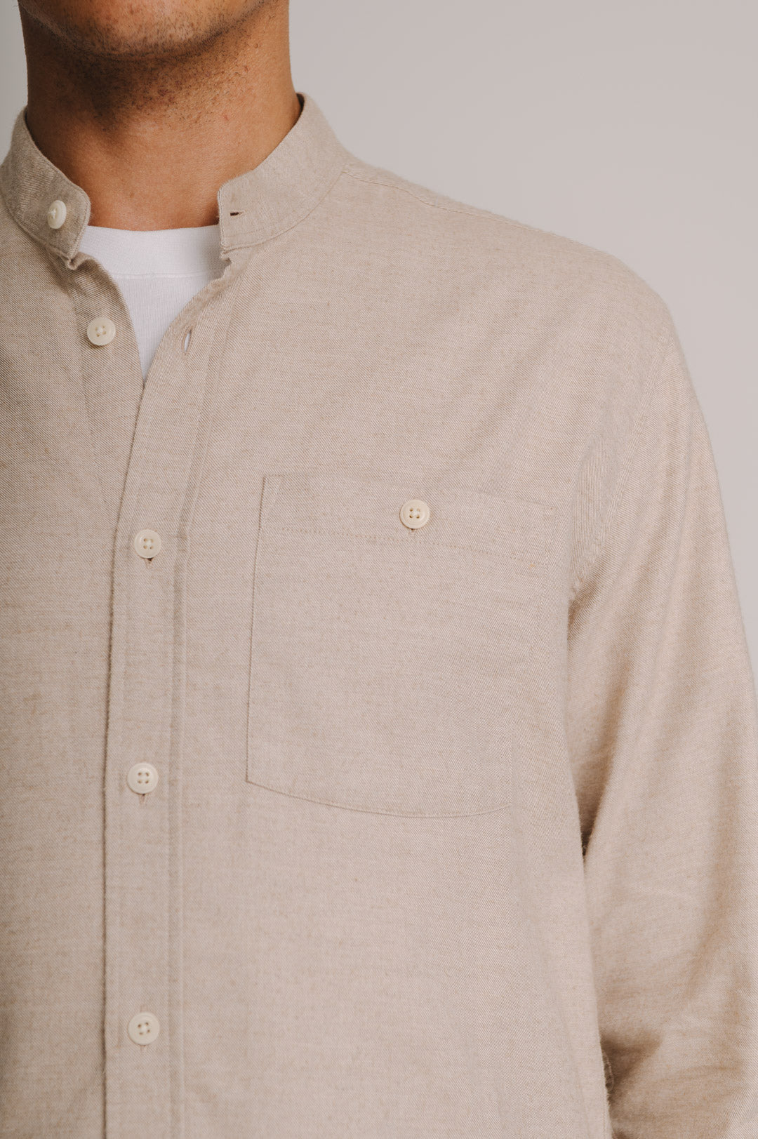 Sand Cotton Cashmere Grandad Shirt, Grandad Shirt - SIRPLUS