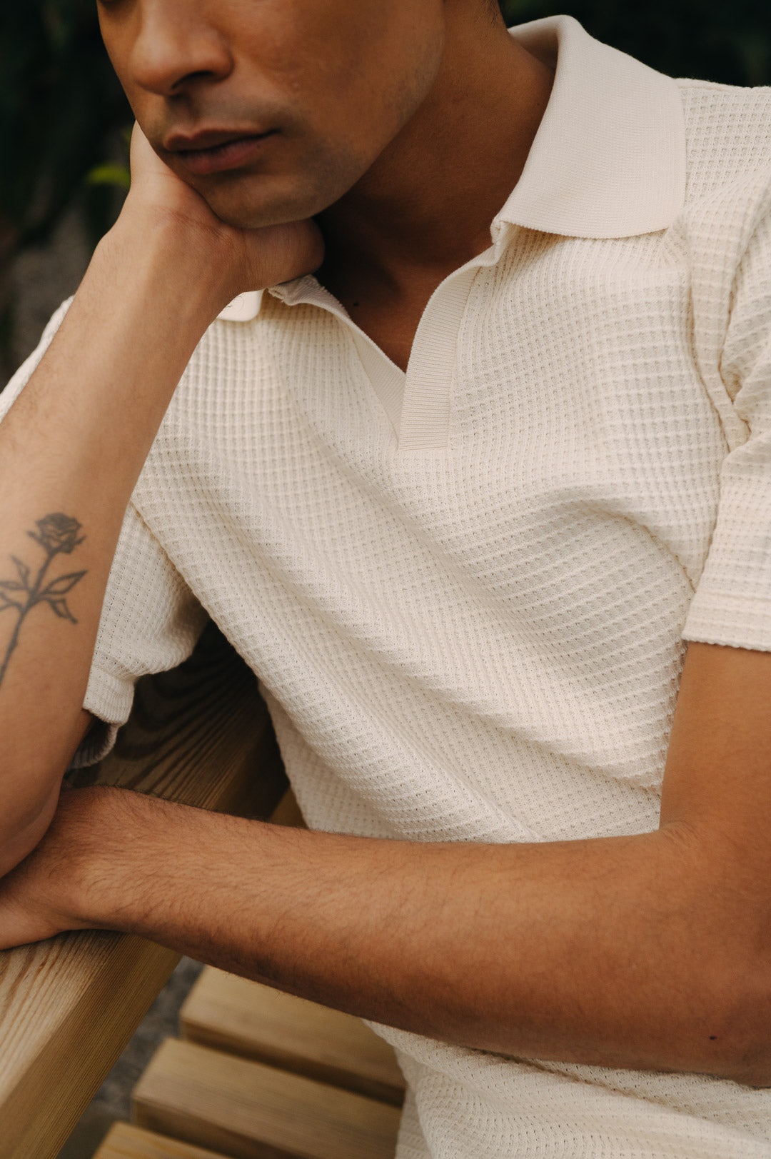 Cream Jersey Waffle Resort Polo, Polo Shirts - SIRPLUS