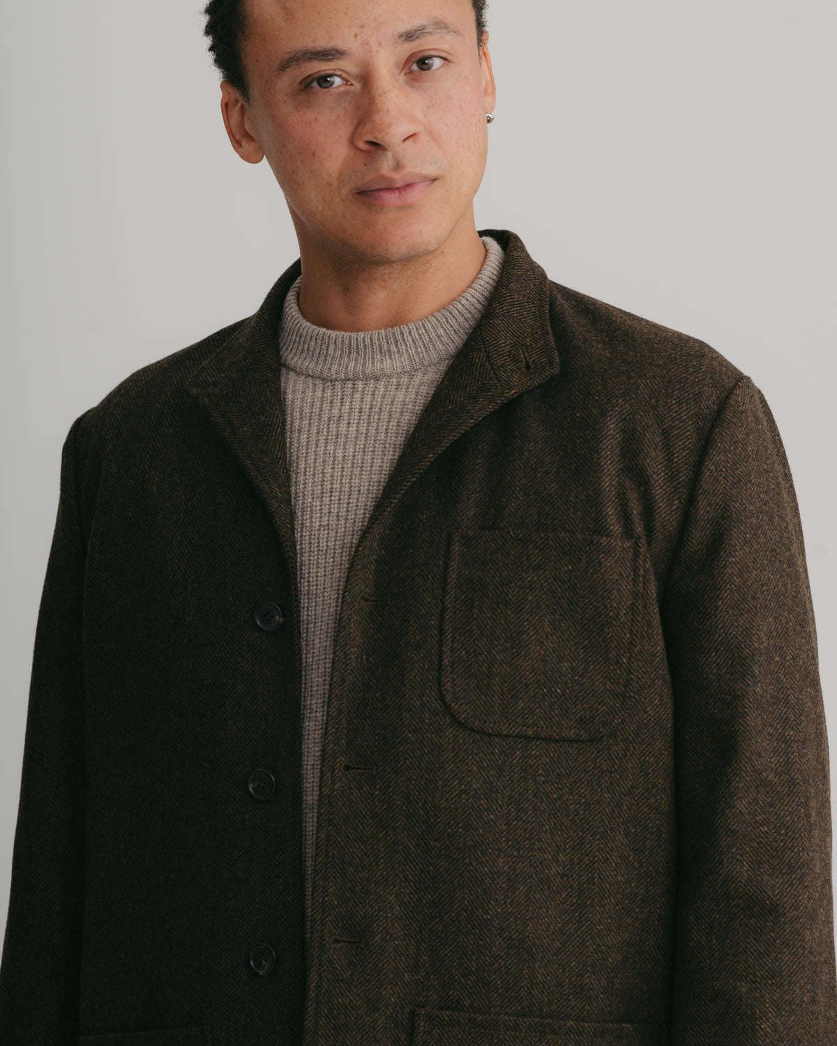 Dark Brown Herringbone Teba Jacket, Teba Jacket - SIRPLUS