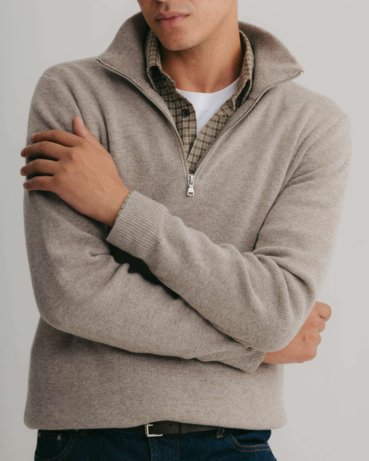 Mushroom Merino Half Zip Jumper