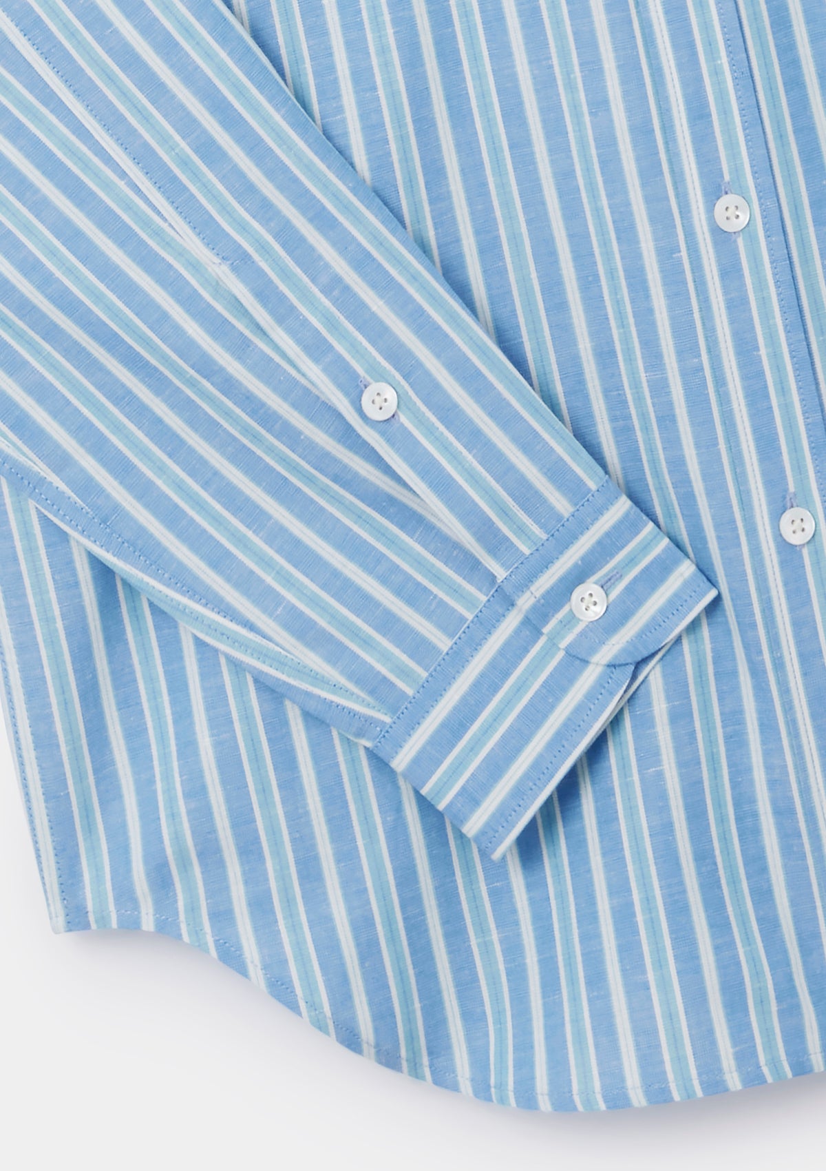 Blue & Green Cotton Linen Stripe Shirt, Collar Shirt - SIRPLUS