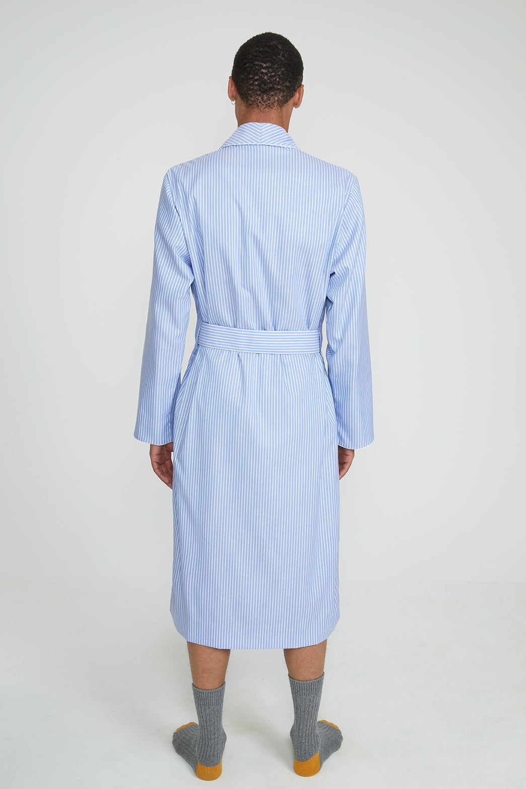 Light Blue Striped Cotton Dressing Gown, Dressing Gown - SIRPLUS