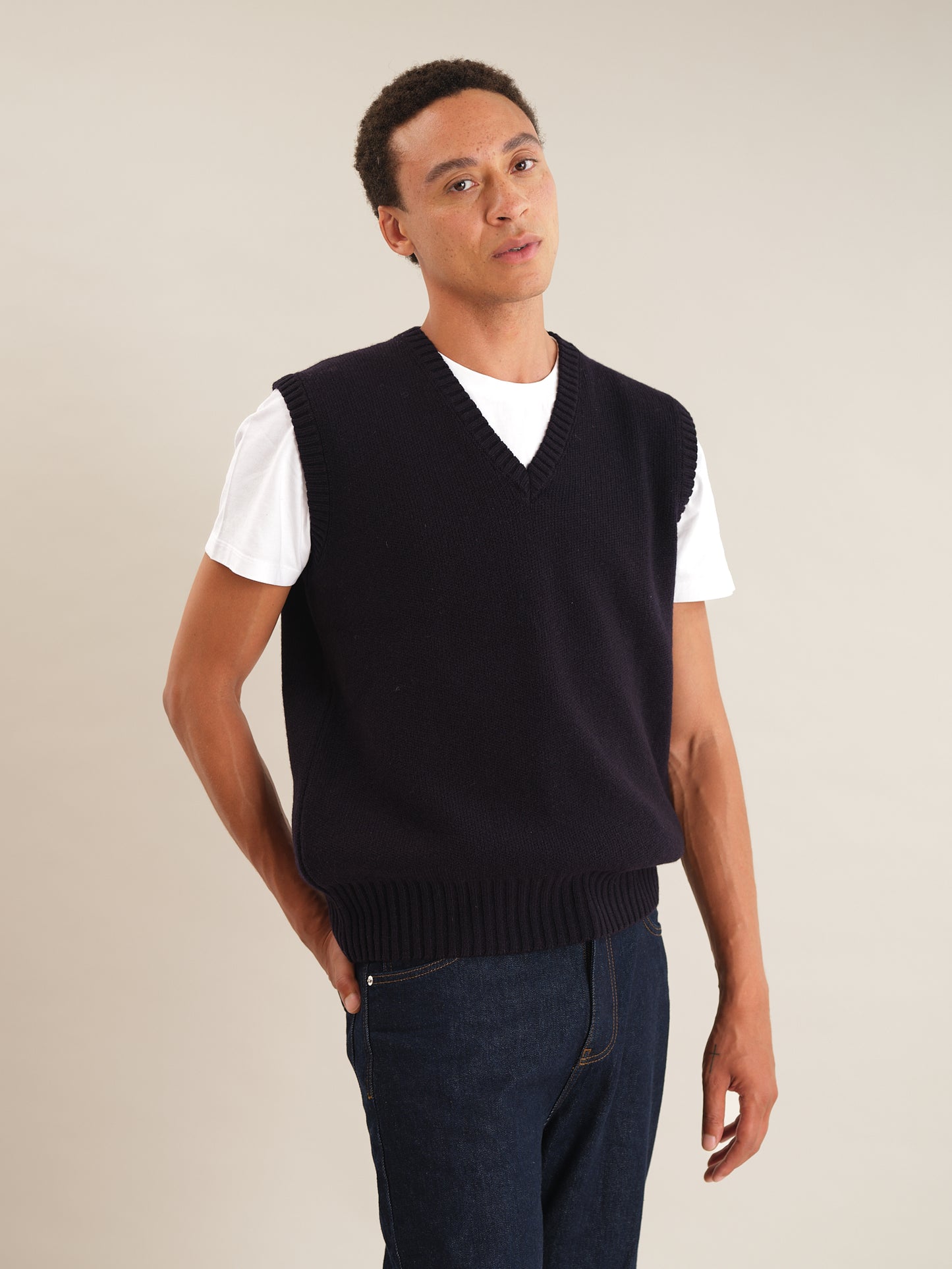 Ink Navy Lambswool Vest, Knit Vest - SIRPLUS