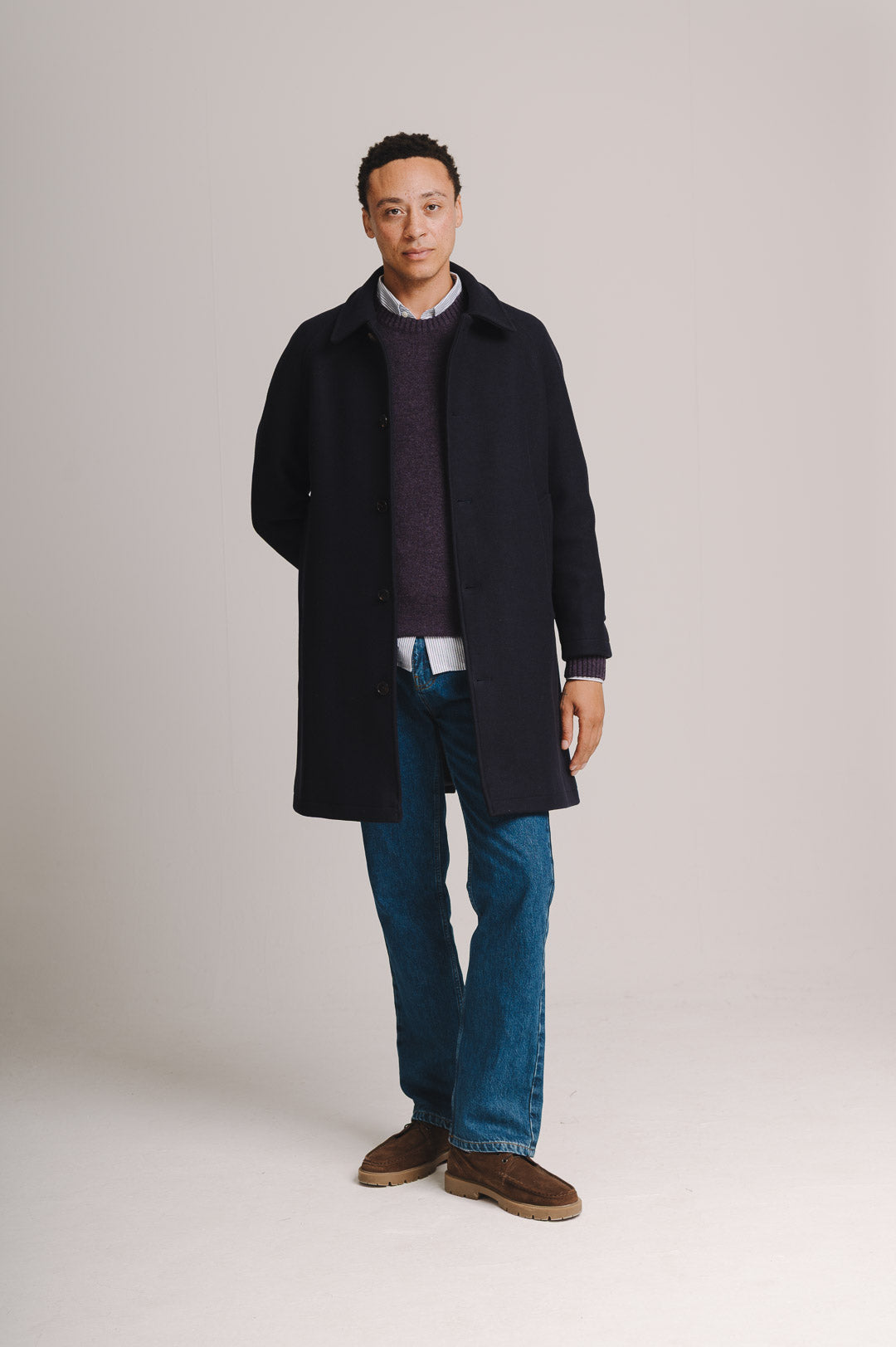 Ink Navy Wool Raglan Overcoat, Coat - SIRPLUS