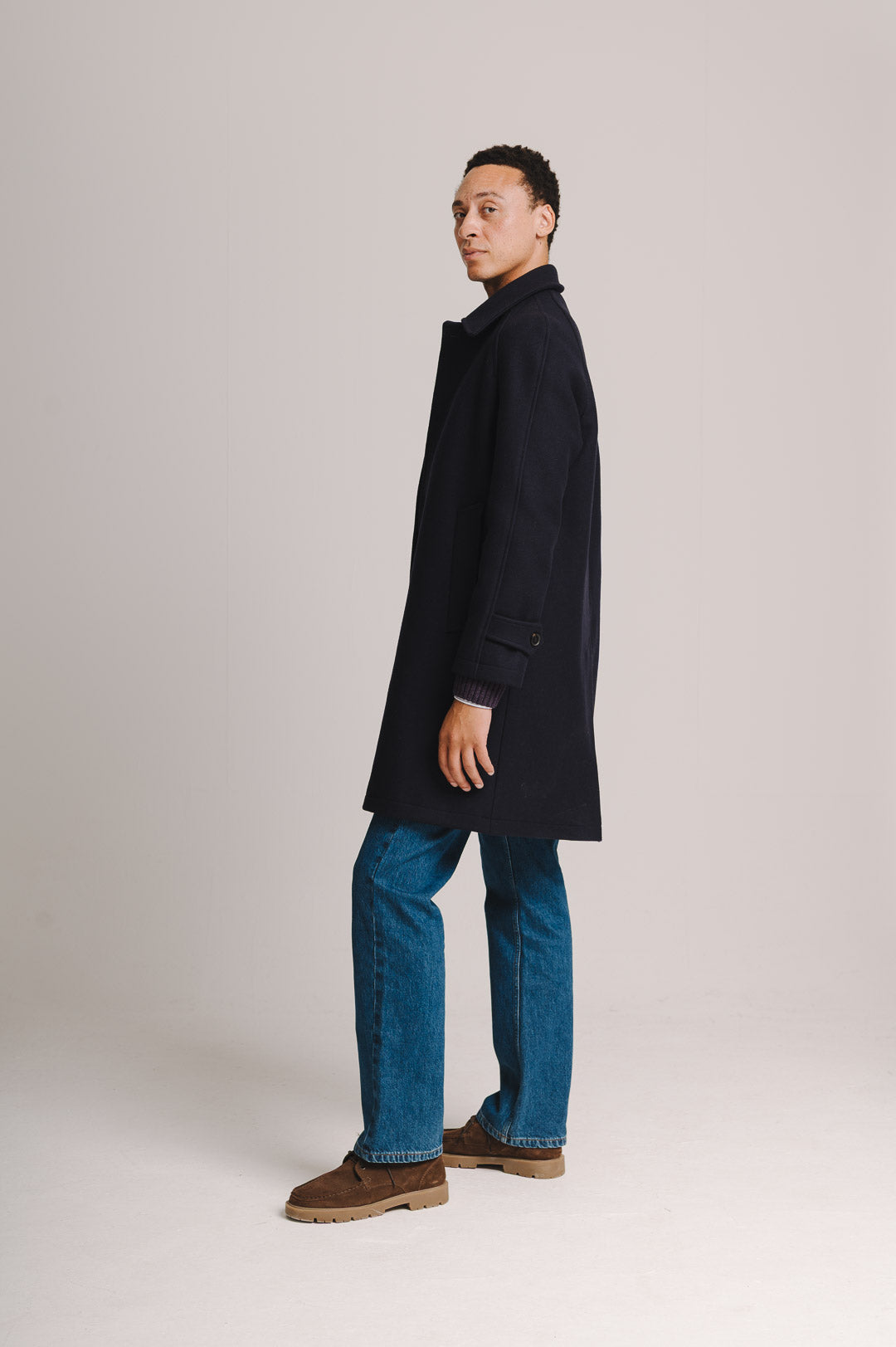 Ink Navy Wool Raglan Overcoat, Coat - SIRPLUS