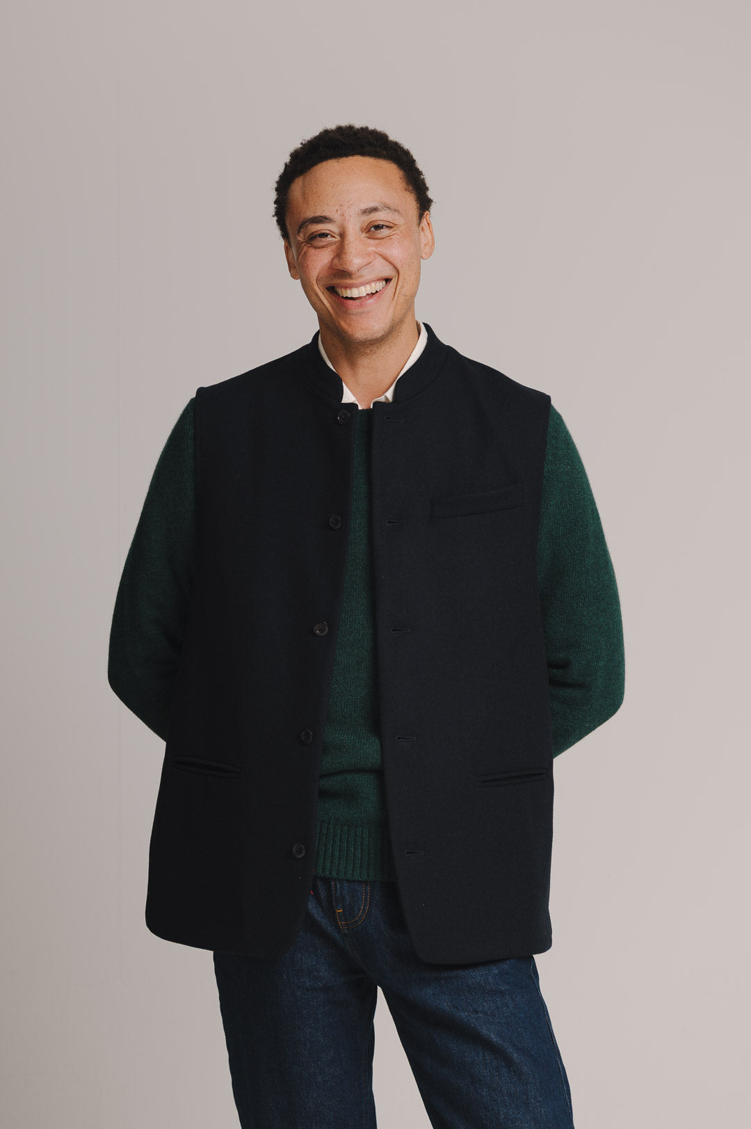 Navy Cashmere Nehru Waistcoat, Nehru Waistcoat - SIRPLUS