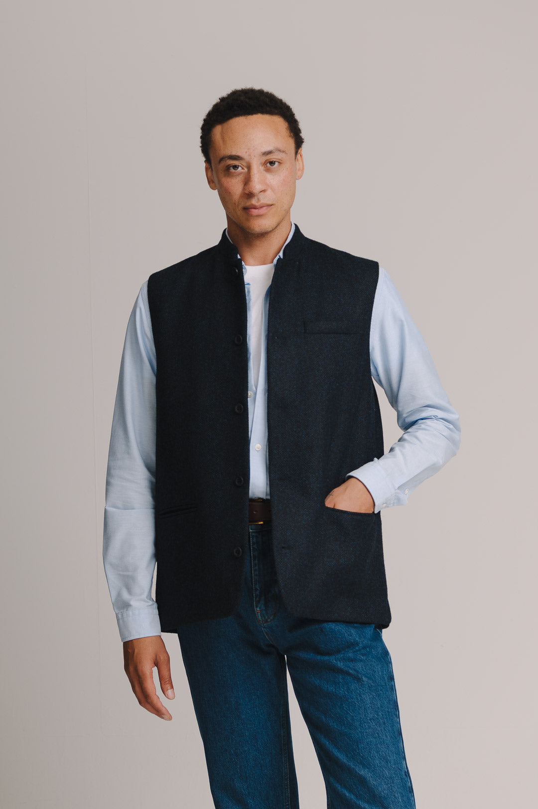 Midnight Herringbone Nehru Waistcoat, Nehru Waistcoat - SIRPLUS