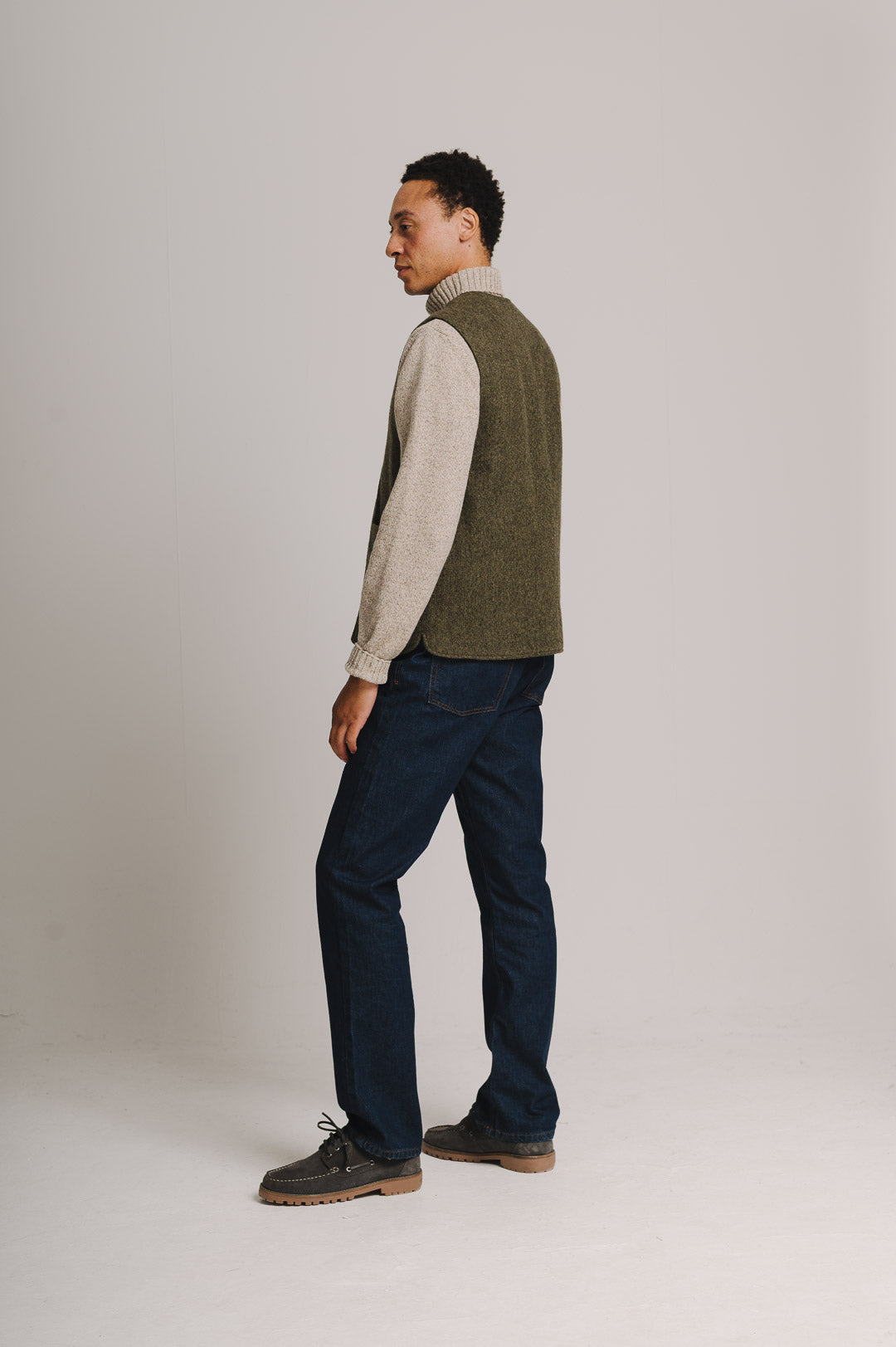 Green Brushed Herringbone Wool Gilet, Gilet - SIRPLUS