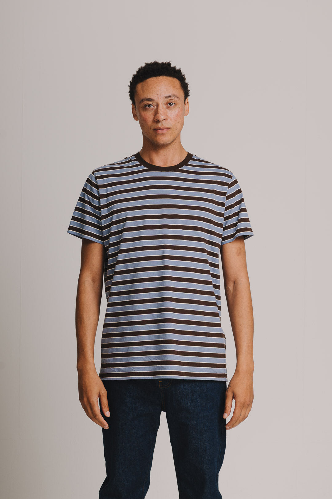 Brown & Blue Stripe Organic Cotton T-shirt, T-Shirt - SIRPLUS