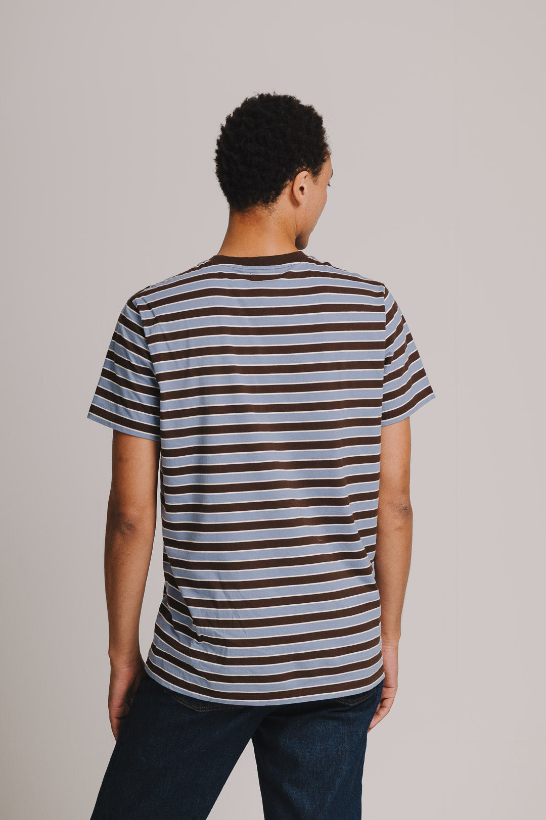 Brown & Blue Stripe Organic Cotton T-shirt, T-Shirt - SIRPLUS