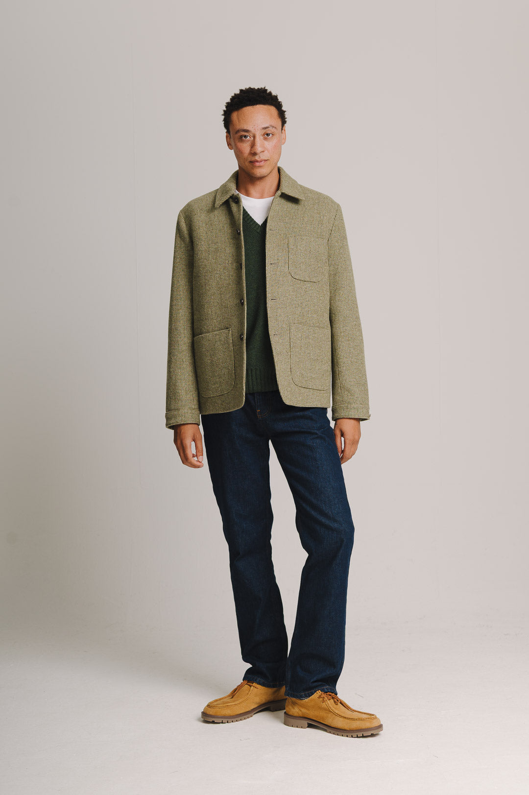 Soft Green Tweed Wool Chore Jacket, Chore Jacket - SIRPLUS