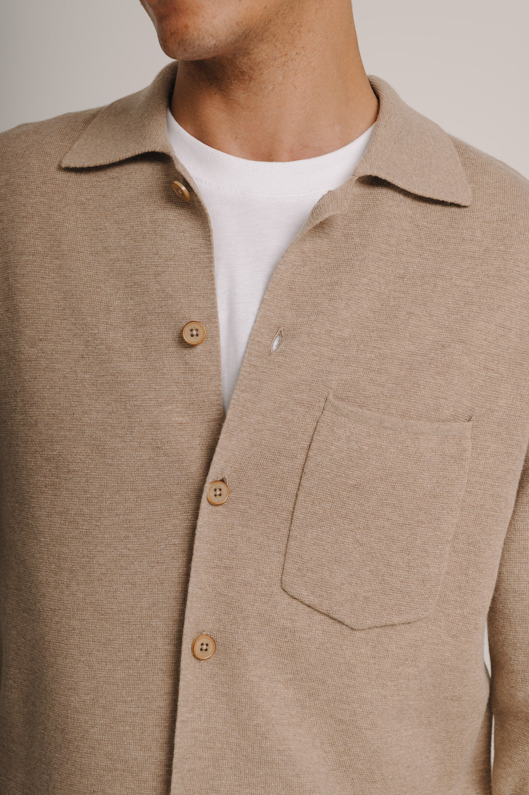 Oatmeal Merino Knit Polo Shirt, Long-Sleeve Polo Shirt - SIRPLUS