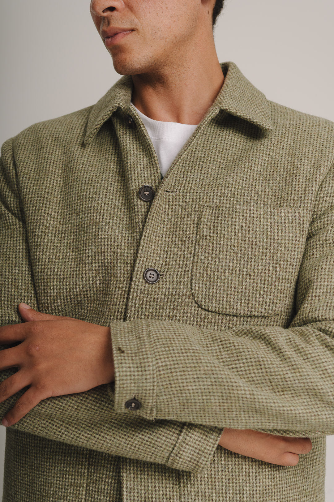 Soft Green Tweed Wool Chore Jacket, Chore Jacket - SIRPLUS
