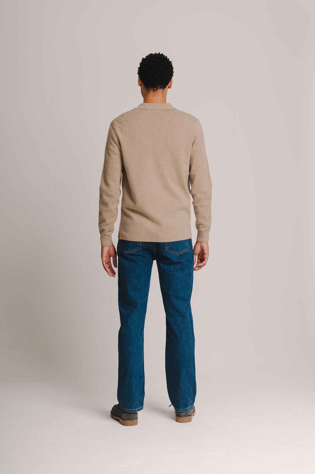 Oatmeal Merino Knit Polo Shirt, Long-Sleeve Polo Shirt - SIRPLUS