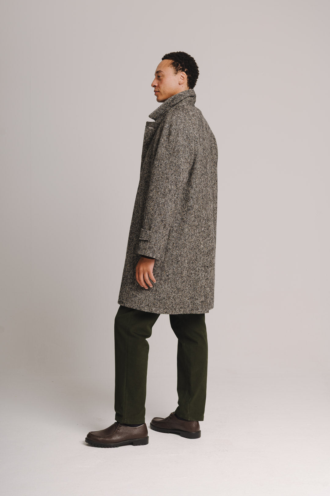 Oat & Black Donegal Tweed Overcoat, Coat - SIRPLUS