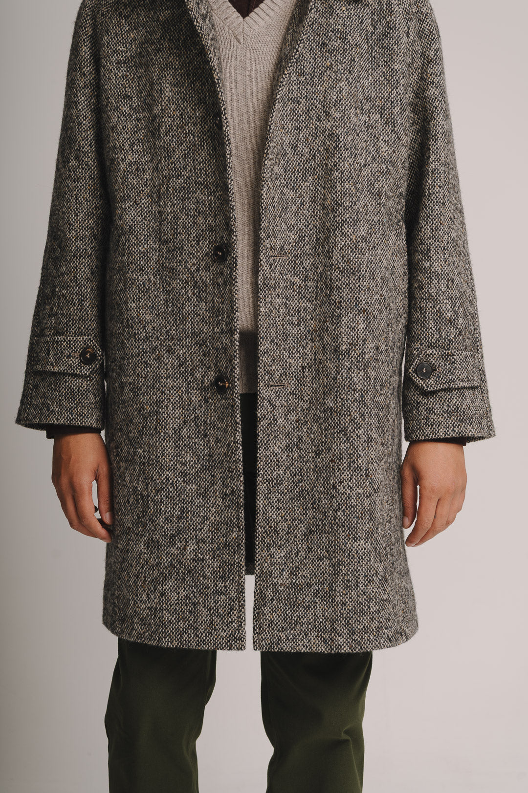 Oat & Black Donegal Tweed Overcoat, Coat - SIRPLUS
