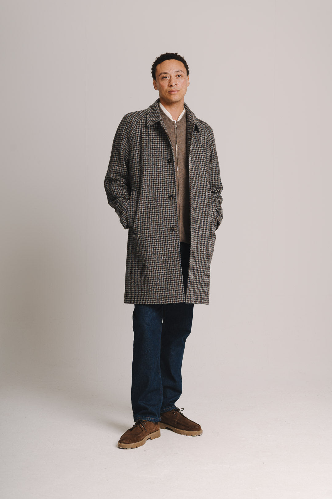 Houndstooth Check Harris Tweed Overcoat, Coat - SIRPLUS