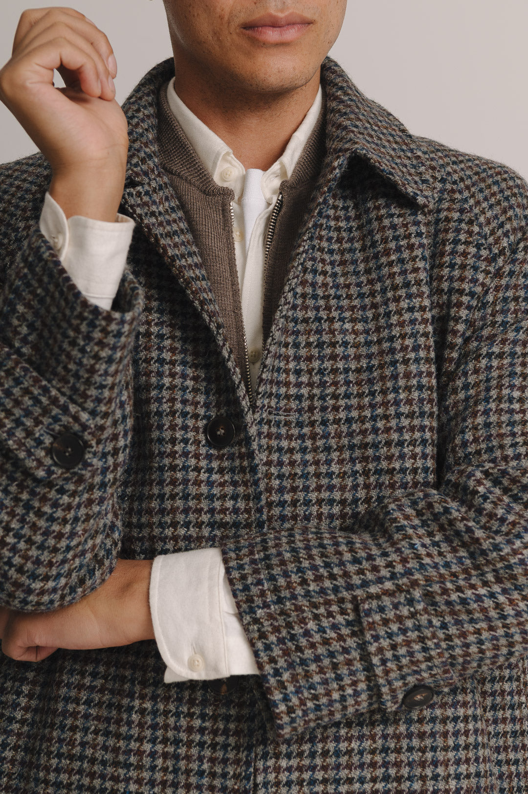 Houndstooth Check Harris Tweed Overcoat, Coat - SIRPLUS
