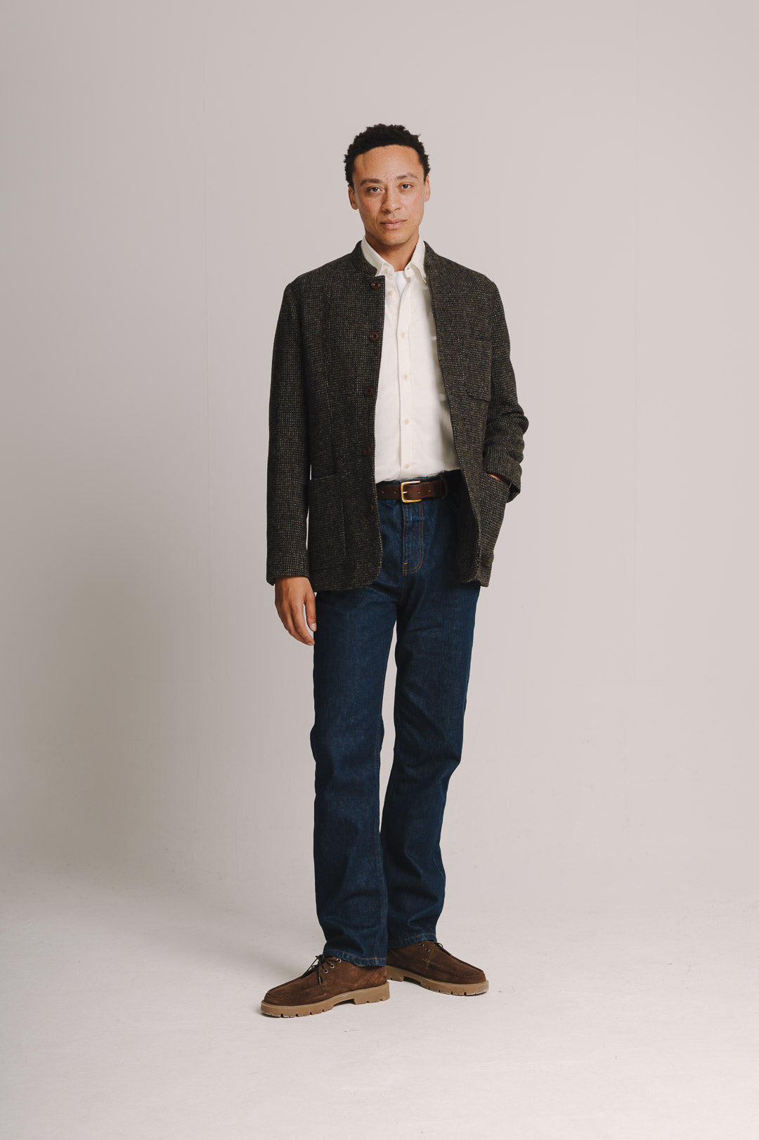 Bark Green Harris Tweed Nehru Jacket, Nehru Jacket - SIRPLUS