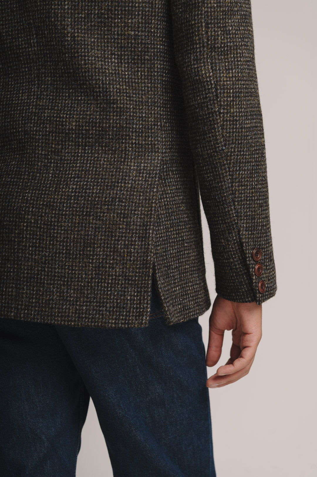Bark Green Harris Tweed Nehru Jacket, Nehru Jacket - SIRPLUS