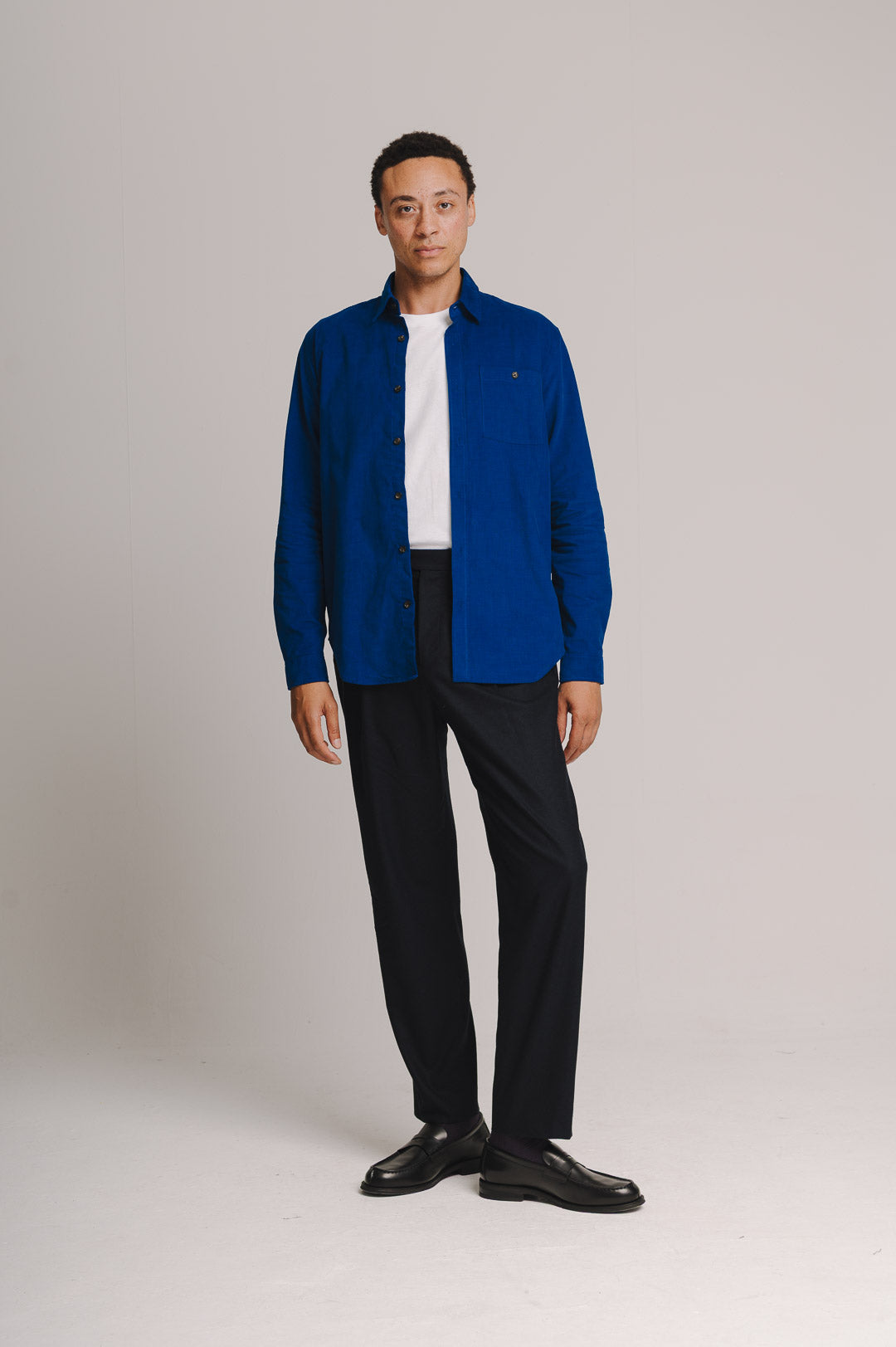 Cobalt Blue Needlecord Collared Shirt, Collar Shirt - SIRPLUS