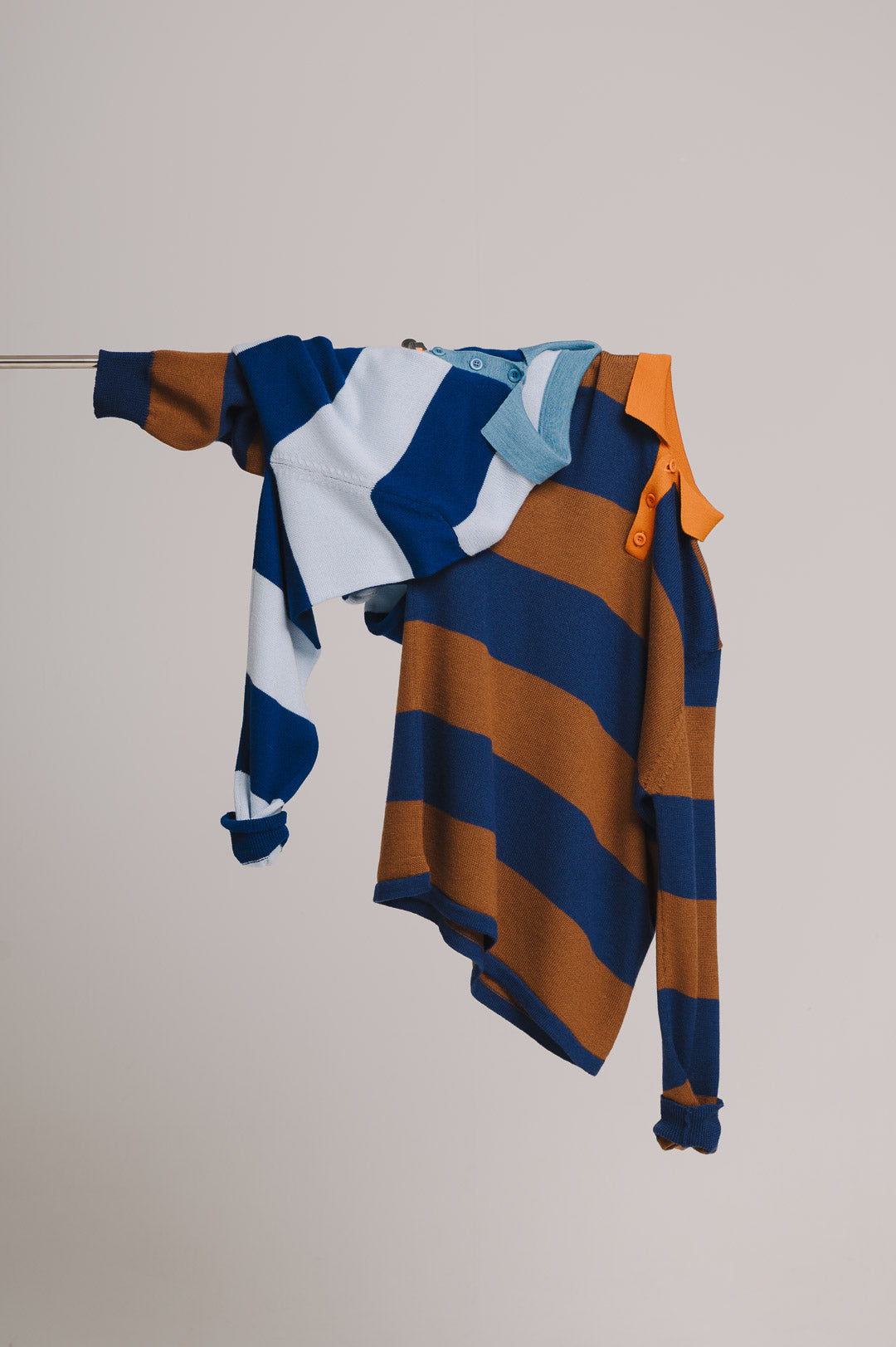 Blue & Brown Merino Knit Rugby Polo Shirt, Rugby Polo Shirt - SIRPLUS