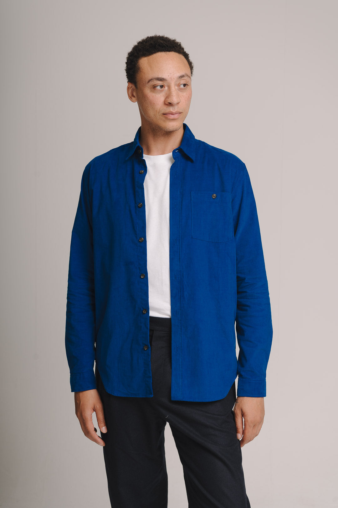 Cobalt Blue Needlecord Collared Shirt, Collar Shirt - SIRPLUS