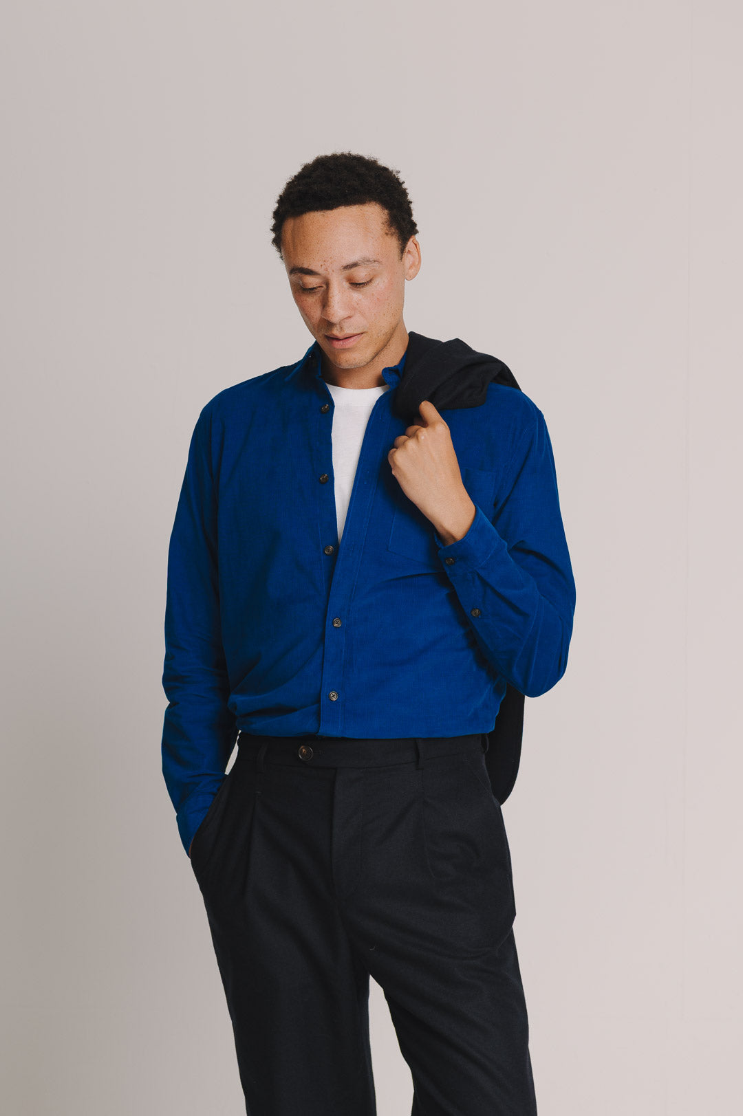 Cobalt Blue Needlecord Collared Shirt, Collar Shirt - SIRPLUS
