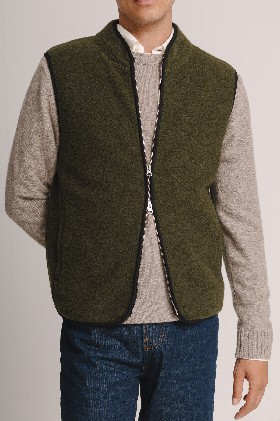 Green Boiled Wool Gilet, Gilet - SIRPLUS