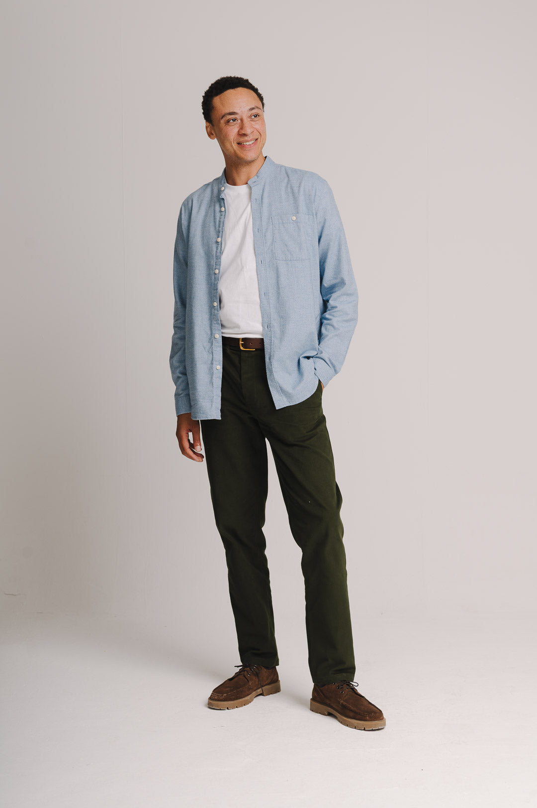Blue Cotton Cashmere Grandad Shirt, Grandad Shirt - SIRPLUS