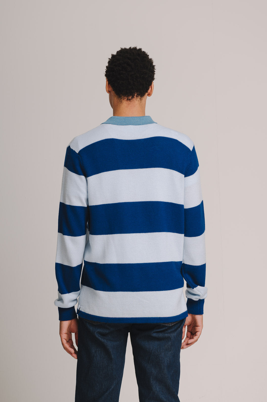 Navy & Blue Merino Knit Rugby Polo Shirt, Rugby Polo Shirt - SIRPLUS