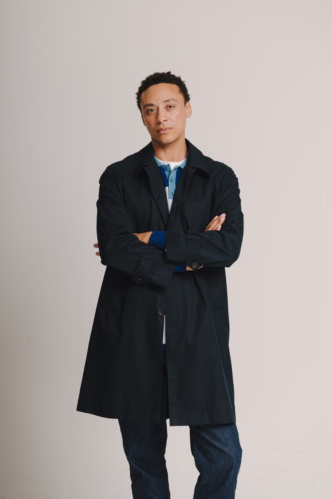 Navy Ventile Cotton Mac, Coat - SIRPLUS