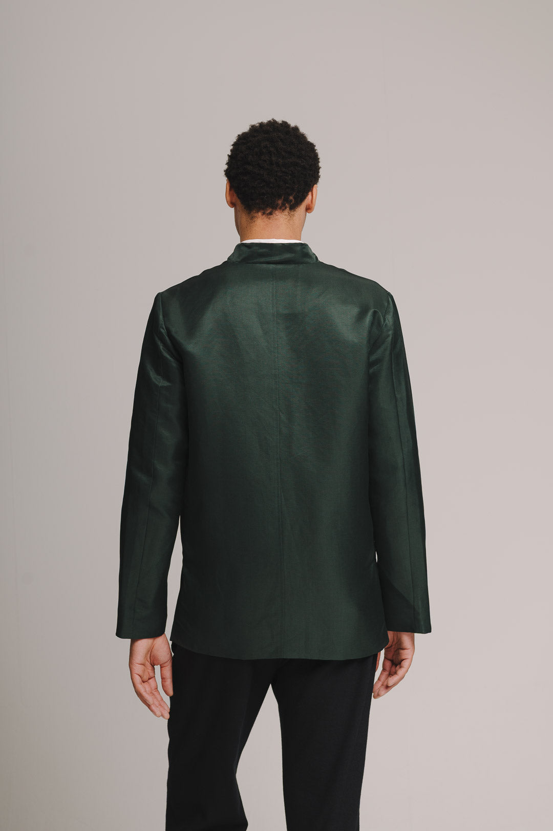 Ivy Green Silk Linen Mandarin Jacket, Mandarin Jacket - SIRPLUS