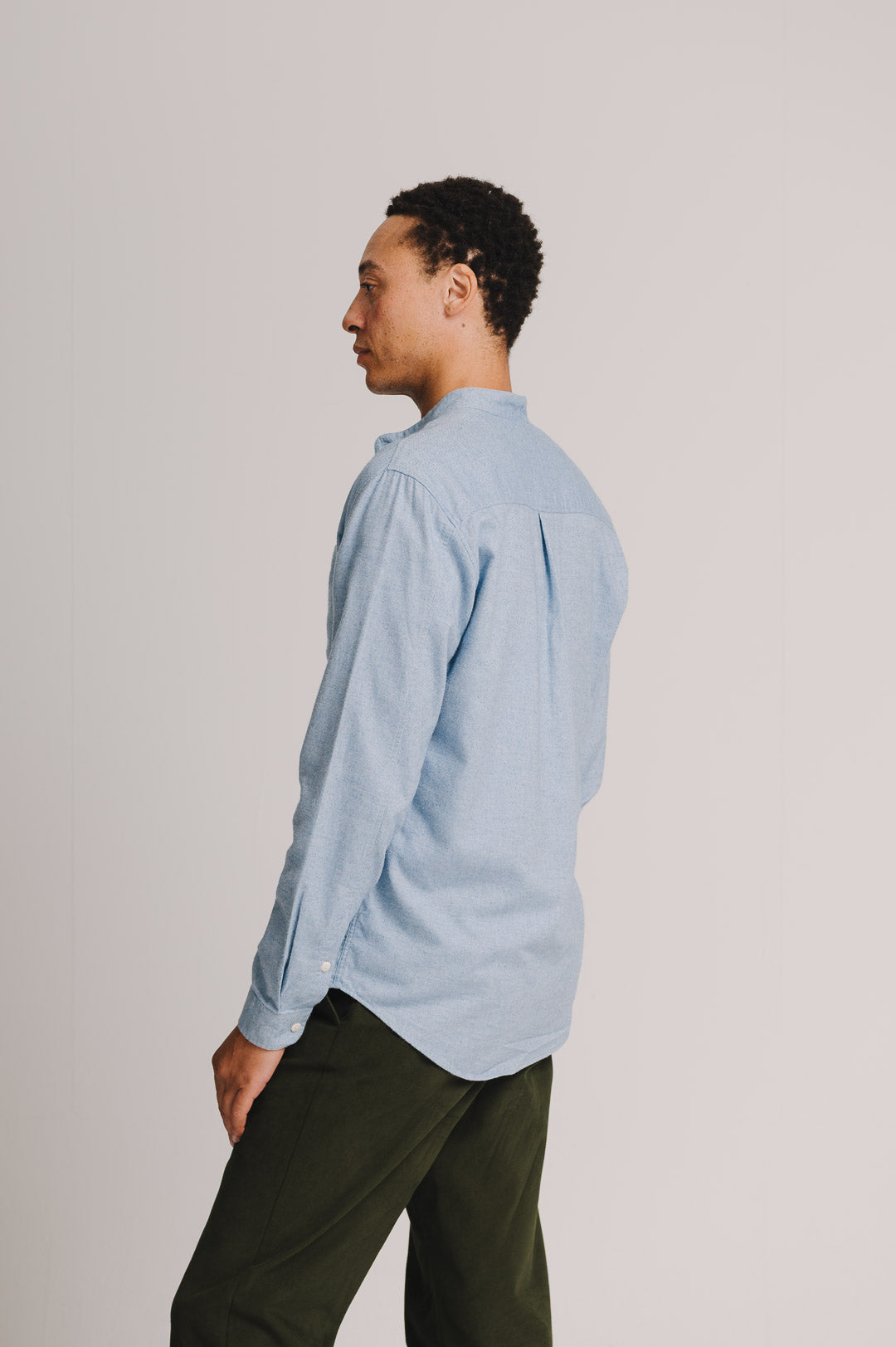 Blue Cotton Cashmere Grandad Shirt, Grandad Shirt - SIRPLUS