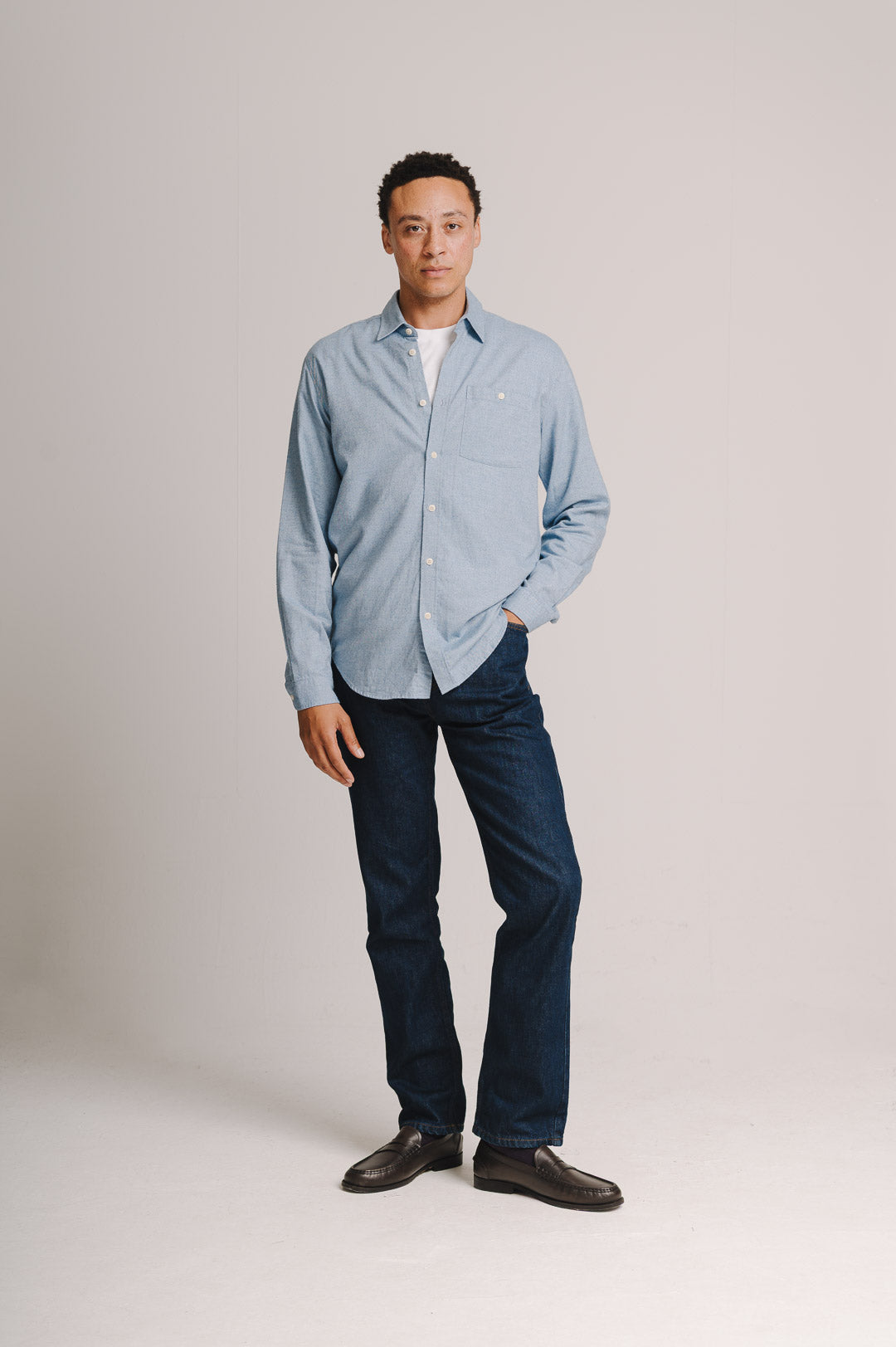Blue Cotton Cashmere Shirt, Collar Shirt - SIRPLUS