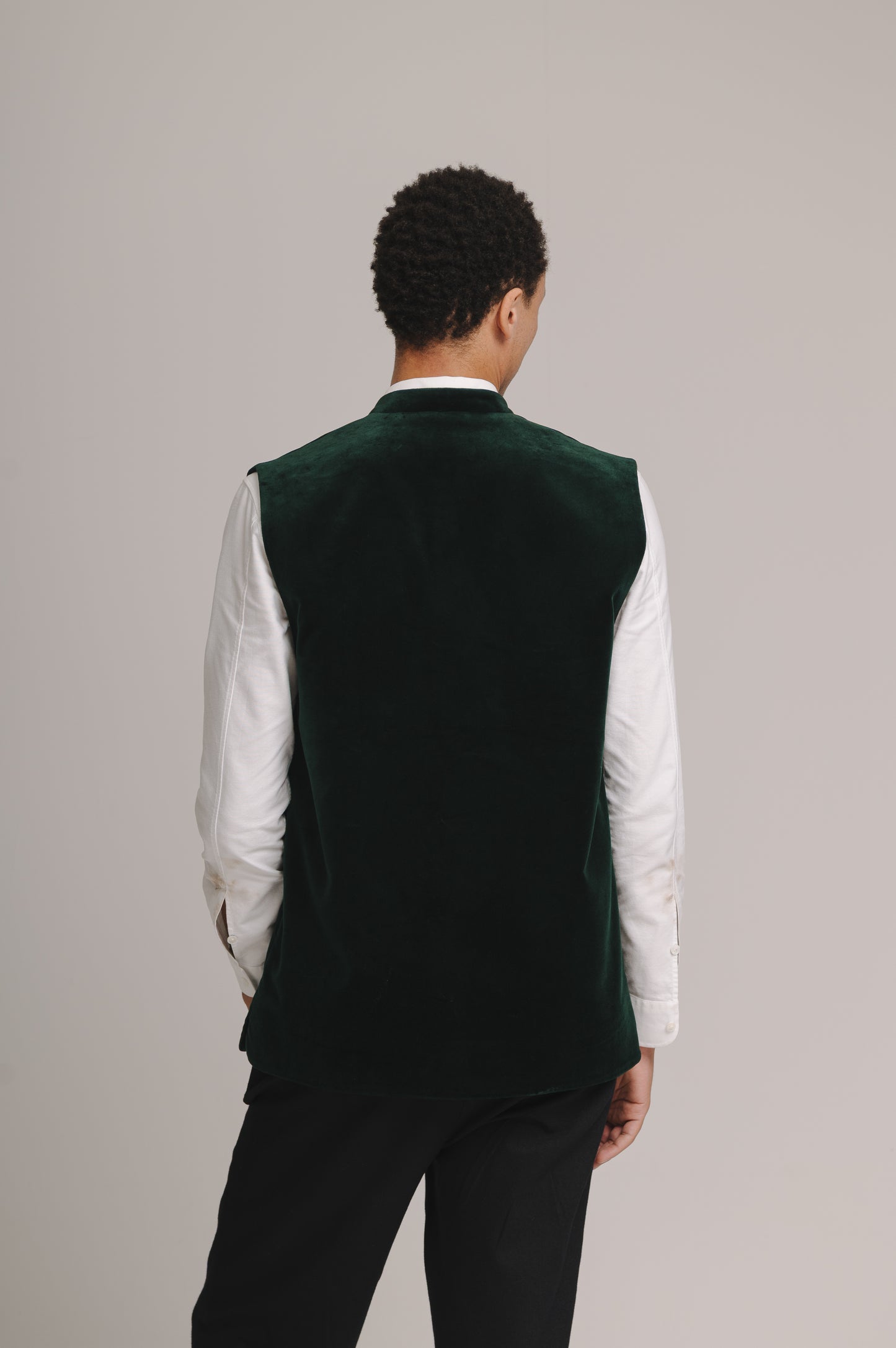Forest Green Organic Velvet Nehru Waistcoat, Nehru Waistcoat - SIRPLUS