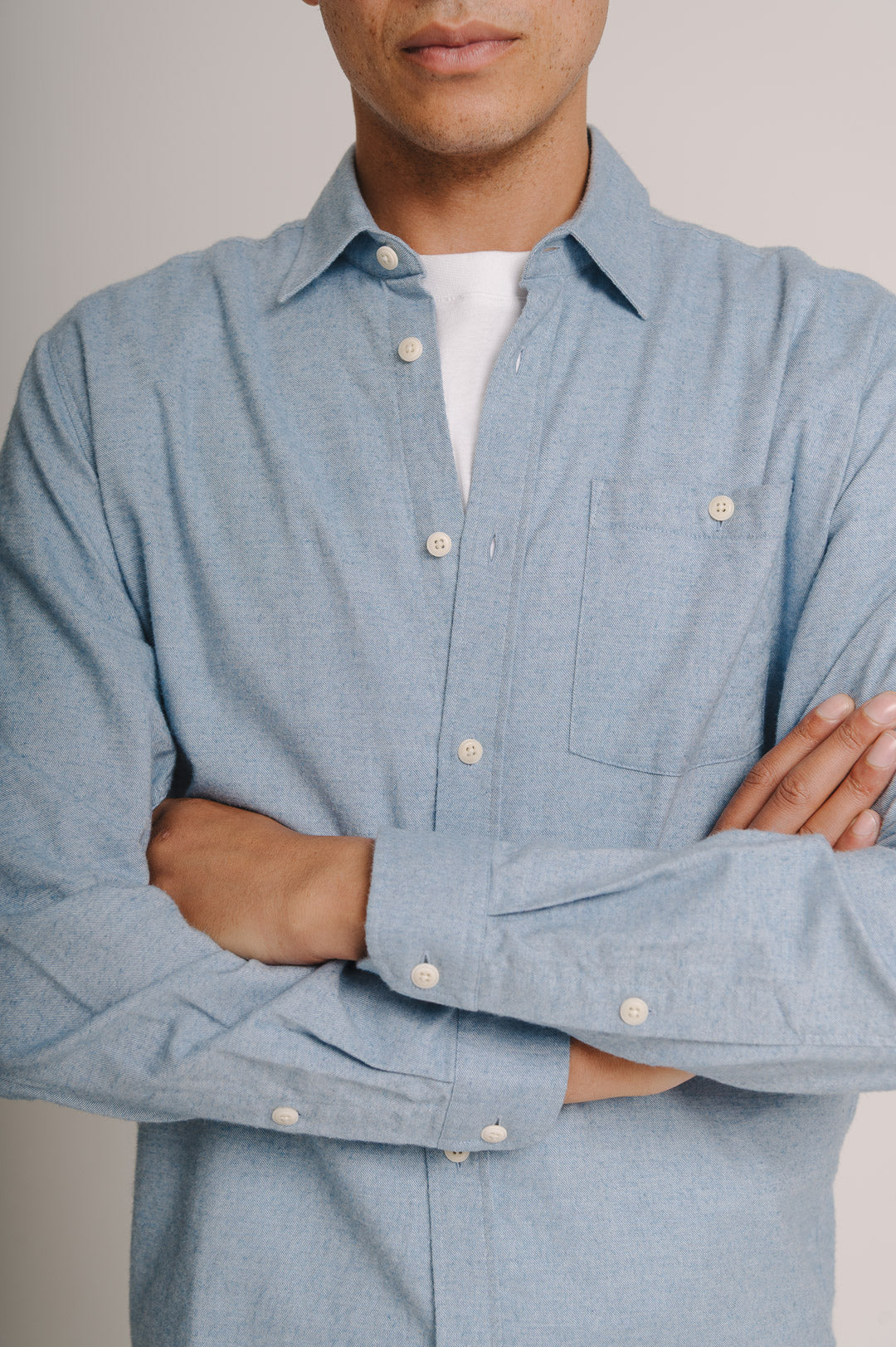 Blue Cotton Cashmere Shirt, Collar Shirt - SIRPLUS