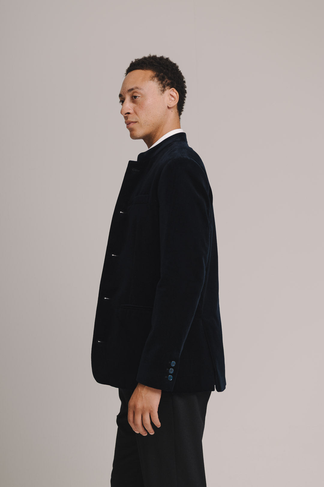 Midnight Navy Organic Velvet Nehru Jacket, Nehru Jacket - SIRPLUS