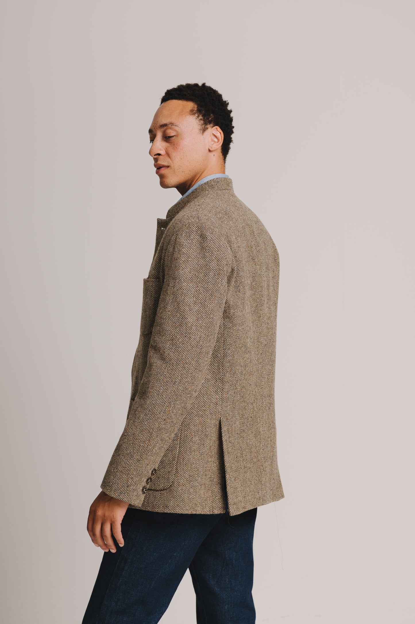 Peat Twill Donegal Tweed Nehru Jacket, Nehru Jacket - SIRPLUS