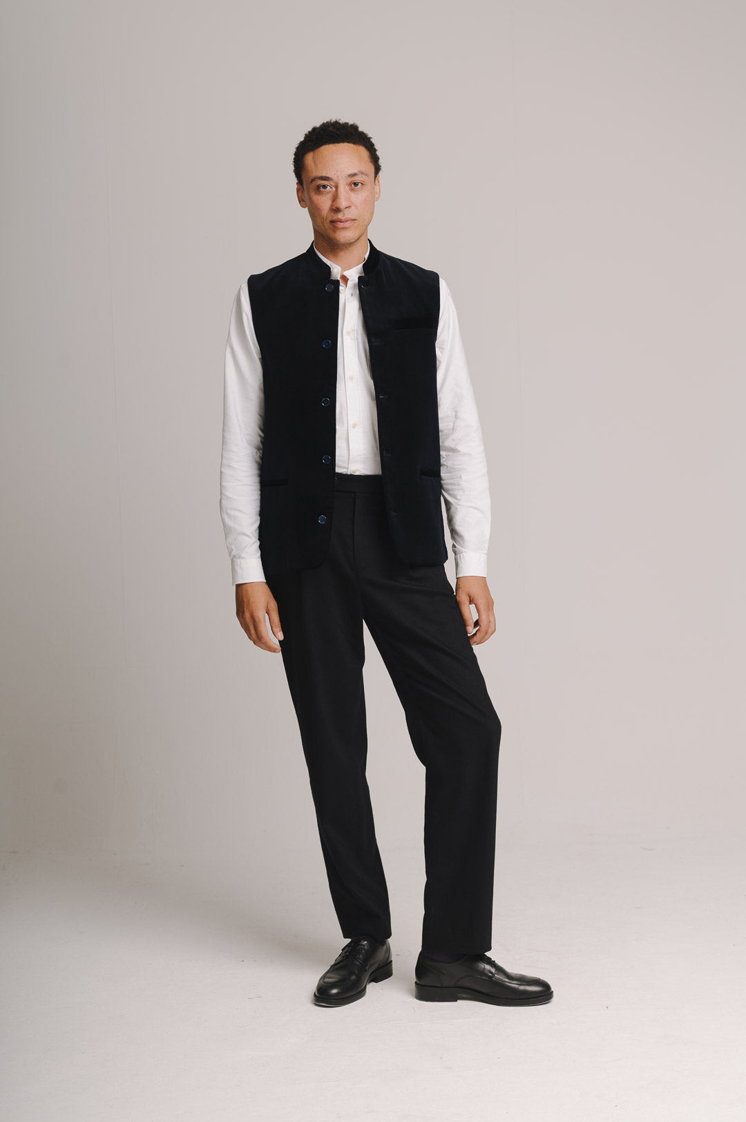 Midnight Navy Organic Velvet Nehru Waistcoat, Nehru Waistcoat - SIRPLUS