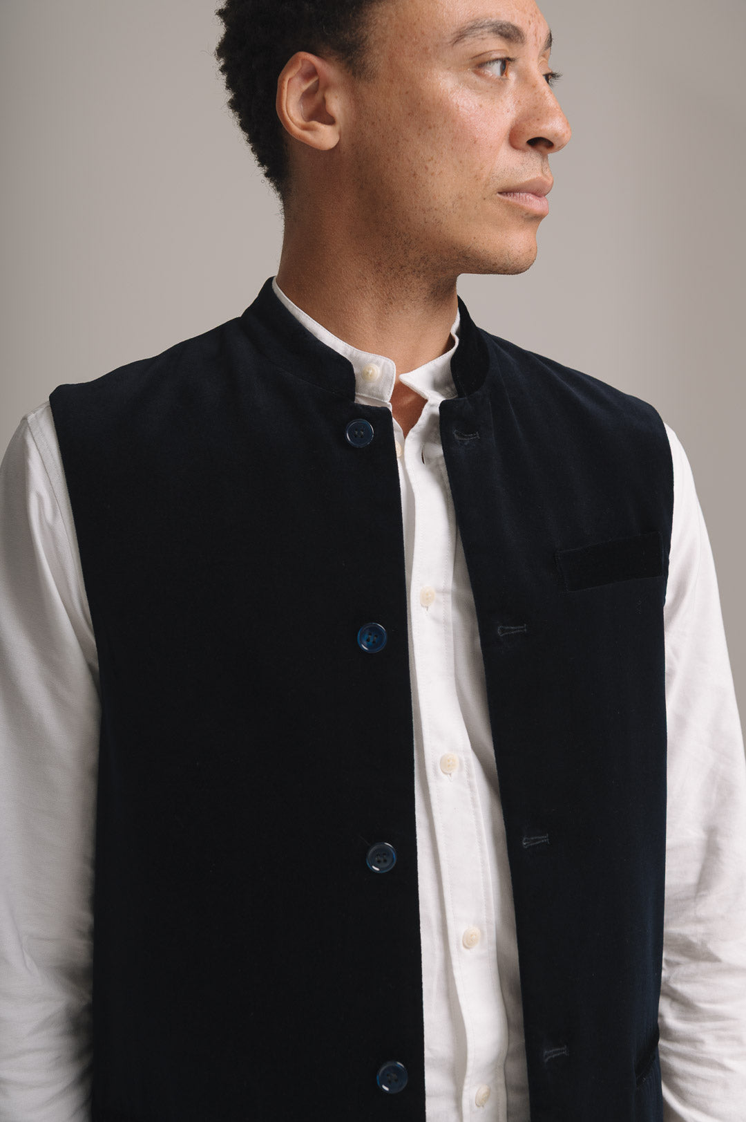 Midnight Navy Organic Velvet Nehru Waistcoat, Nehru Waistcoat - SIRPLUS
