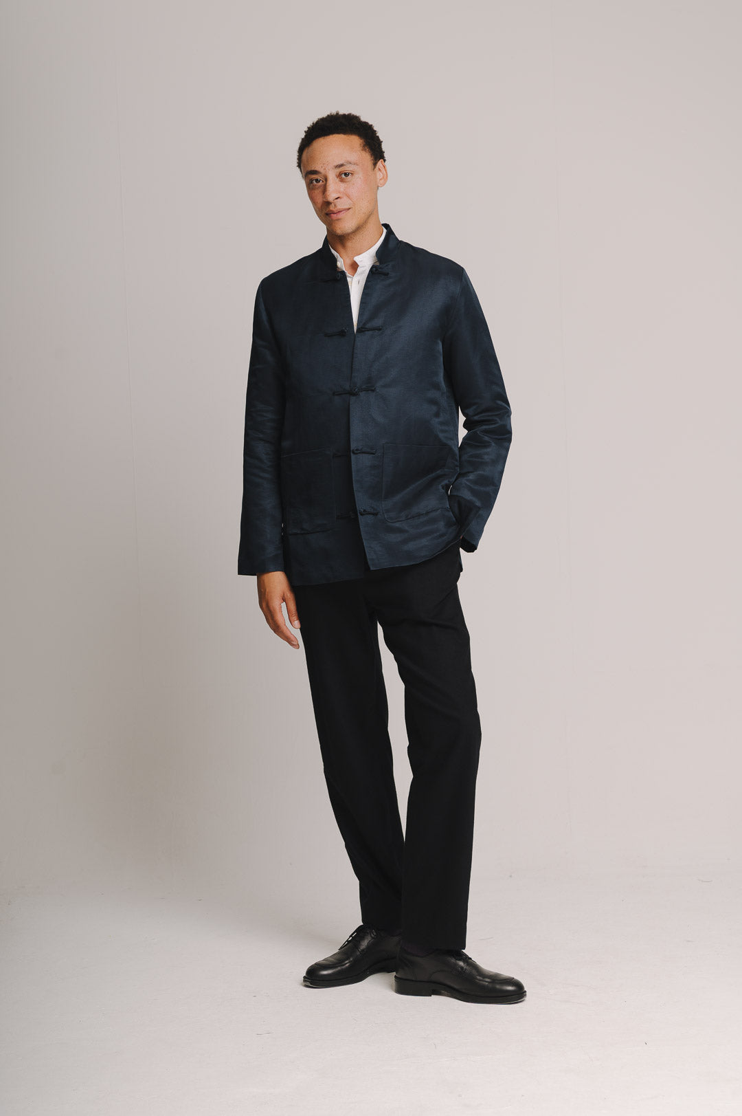 Ink Silk Linen Mandarin Jacket, Mandarin Jacket - SIRPLUS