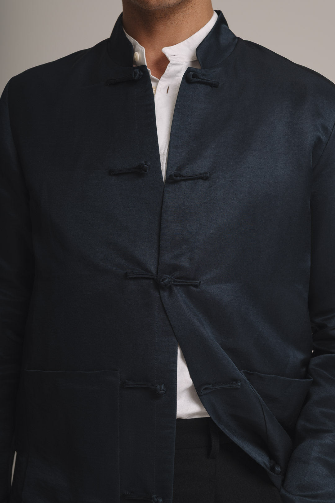 Ink Silk Linen Mandarin Jacket, Mandarin Jacket - SIRPLUS