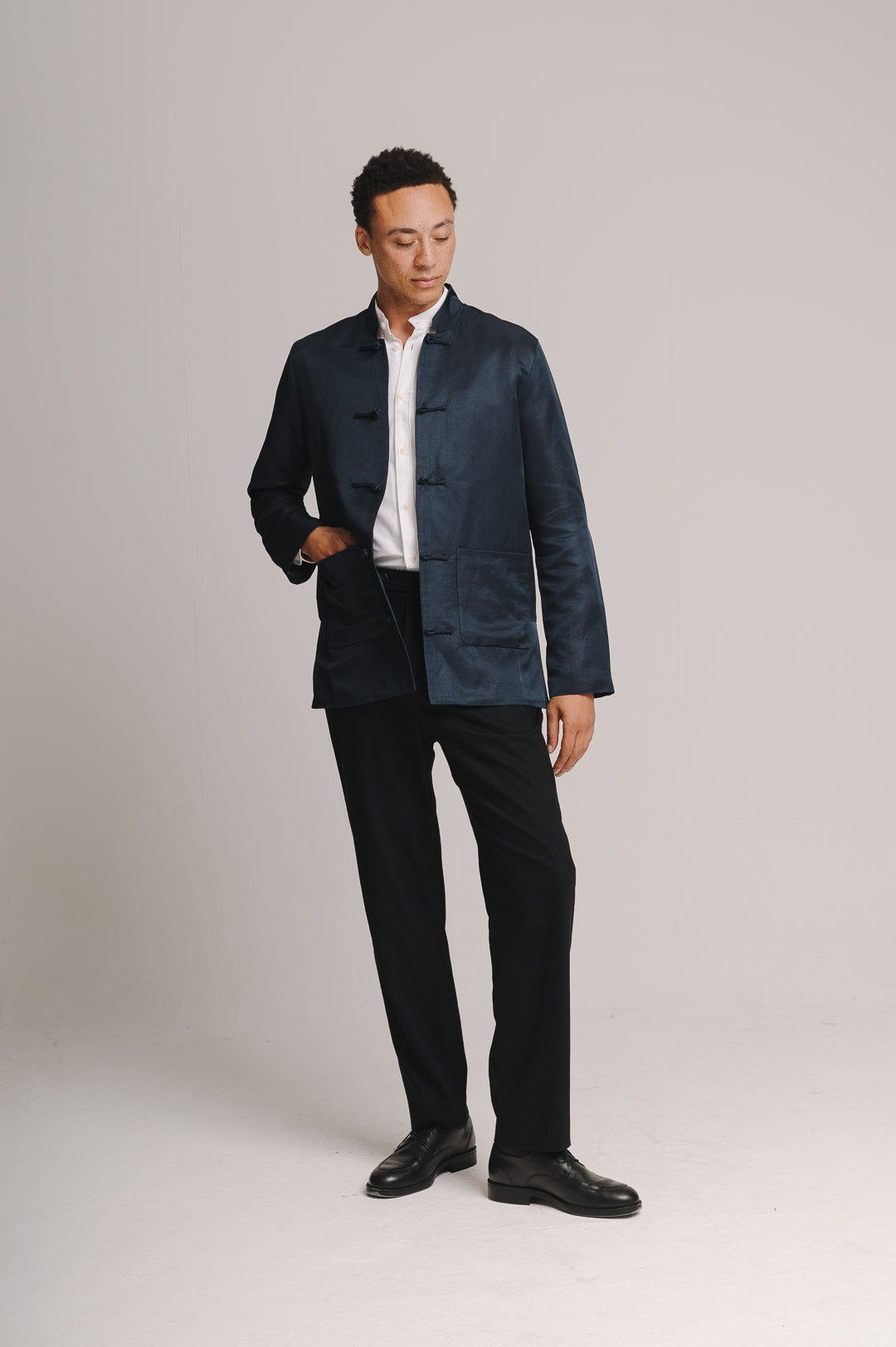 Ink Silk Linen Mandarin Jacket, Mandarin Jacket - SIRPLUS