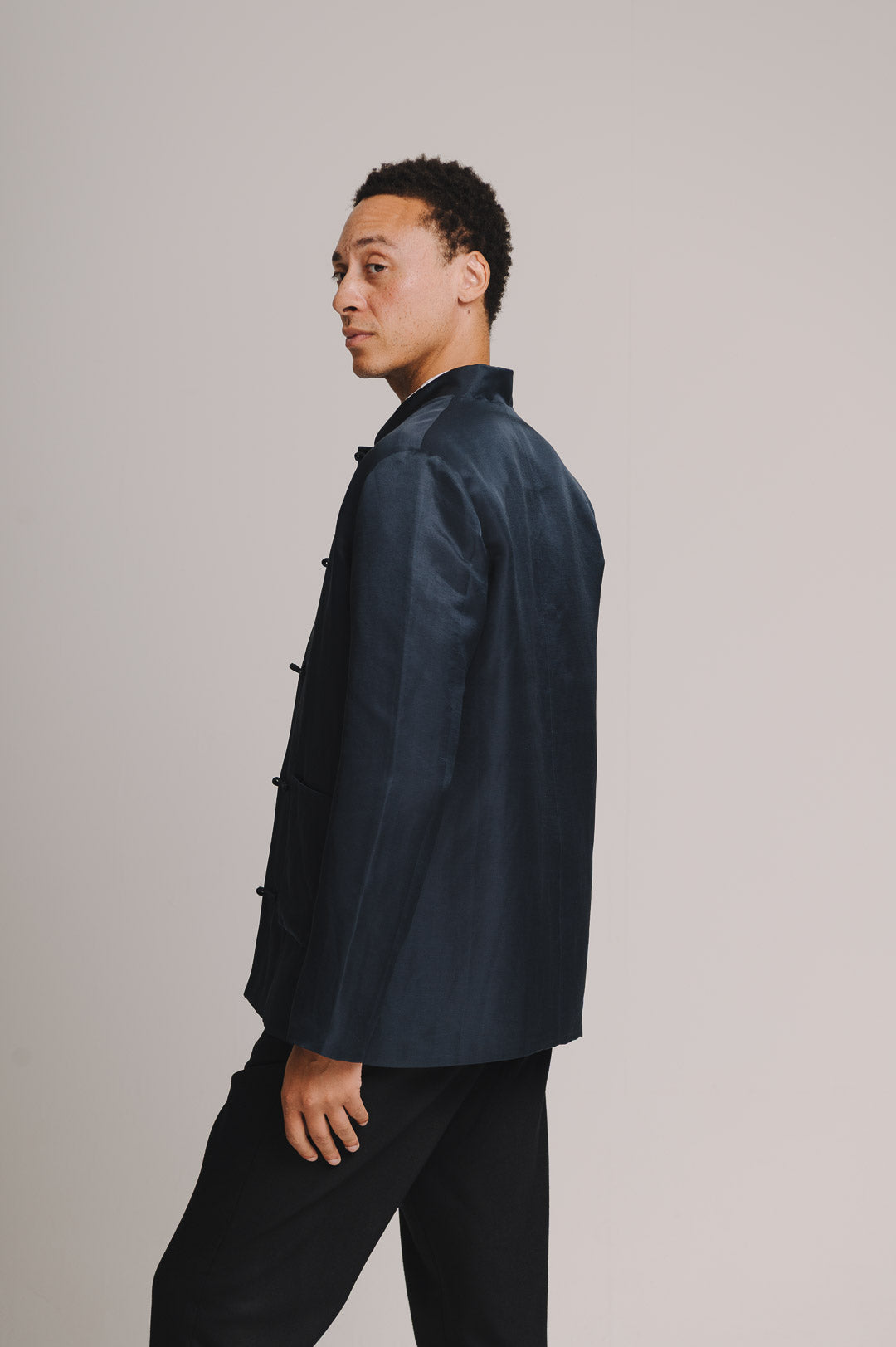 Ink Silk Linen Mandarin Jacket, Mandarin Jacket - SIRPLUS