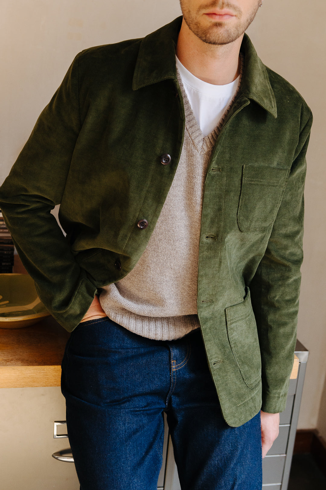 Olive Cotton Pincord Chore Jacket, Chore Jacket - SIRPLUS