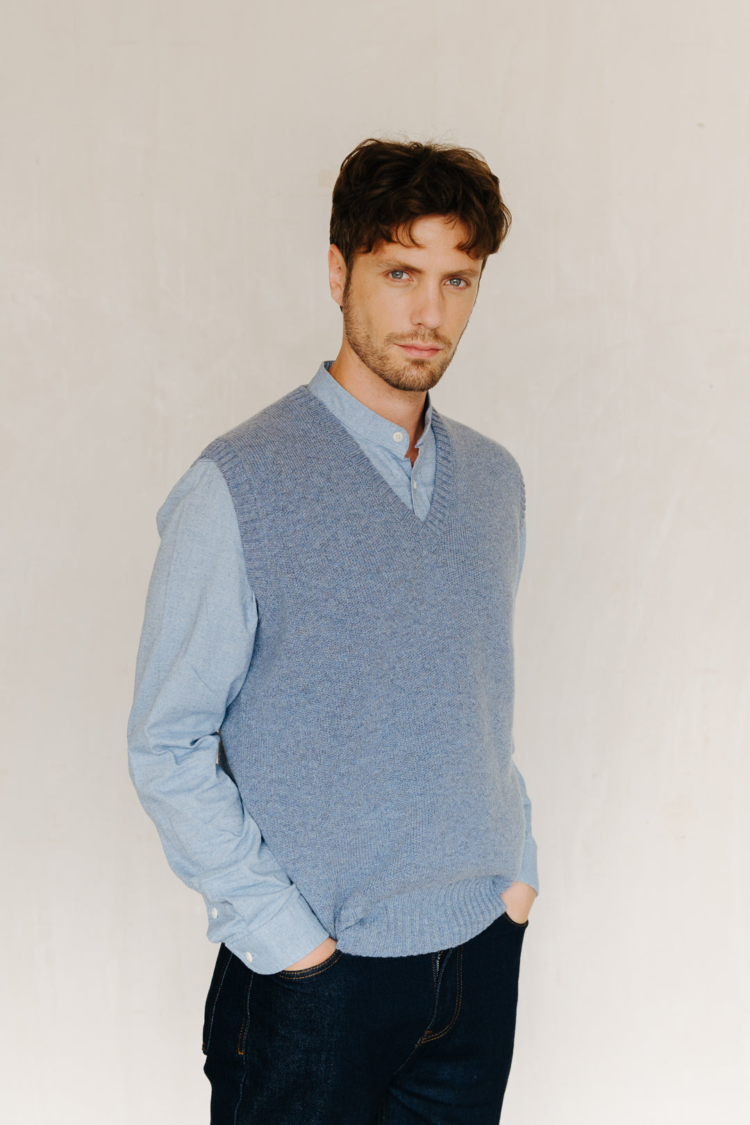 Ice Blue Lambswool Vest, Knit Vest - SIRPLUS