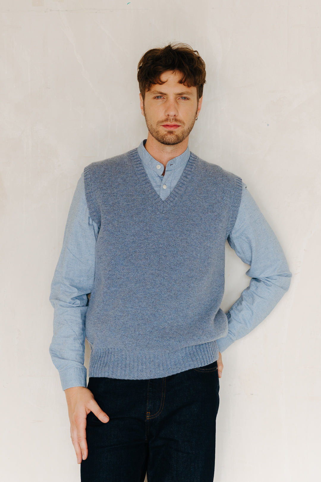Ice Blue Lambswool Vest, Knit Vest - SIRPLUS